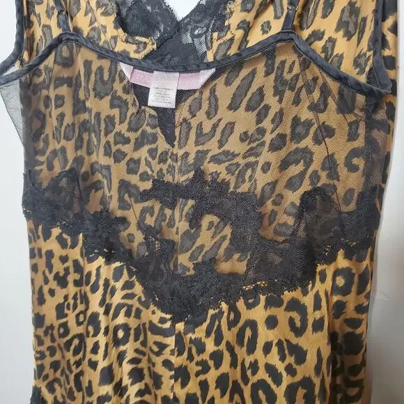 Victoria's Secret Vintage Leopard Print Silk Chemise Slip Black Lace Trim Medium - Picture 7 of 16